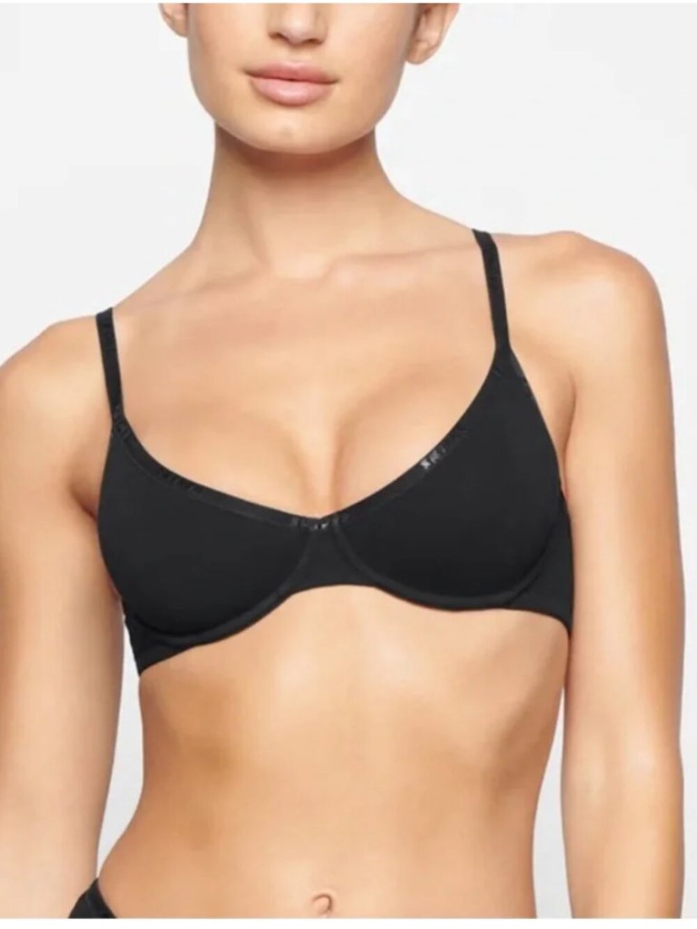 SKIMS Cotton Logo Underwire Demi Bra Soot 34C